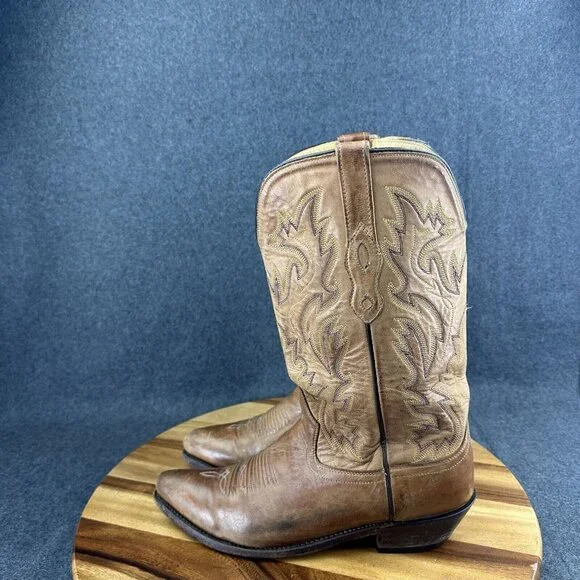 OLD WEST Mens Snip Toe Western Brown Leather Cowboy Boots Sty MF1529 Size 9.5D - Picture 5 of 9